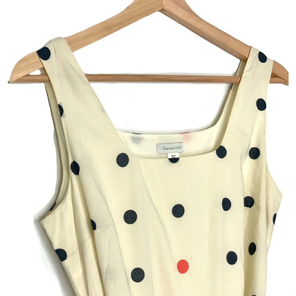 Garnet Hill A-Line Polka Dot Sleeveless Dress w/Tie Belt in Cream Size 6 - Picture 2 of 13